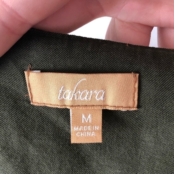 Takara Army Green Full Zip Waist Tie Top Medium - Picture 6 of 7